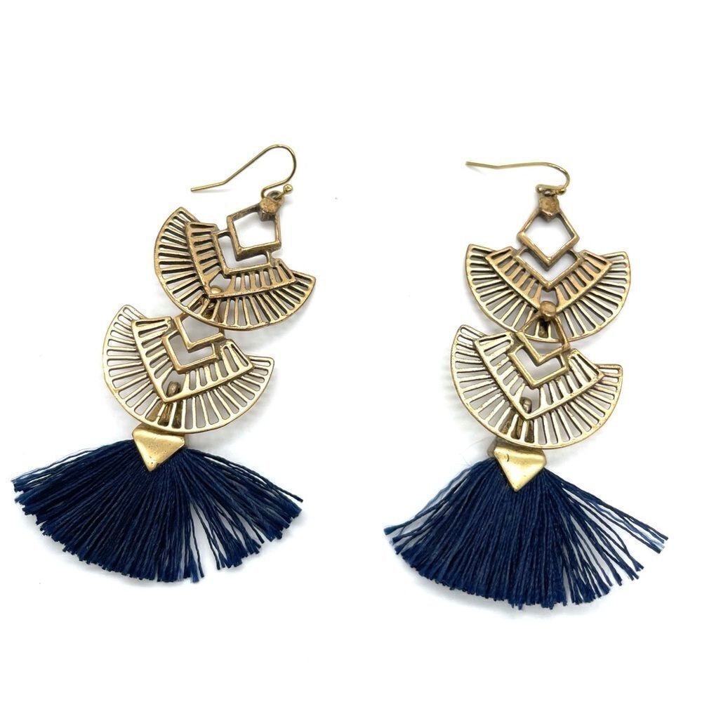 Three tier Geometric Tassel Earrings